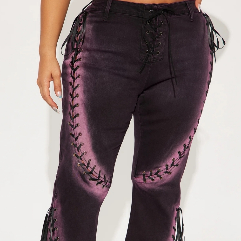 Fashion Nova Purple On The Scene Lace Up Stretch Flare Jeans NWT